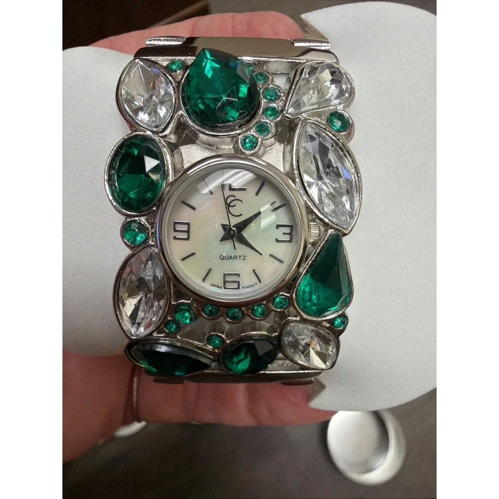 Charming Charlie Cuff Watch Lot 2 Black Green Rhinestone Statement  Watches‎
